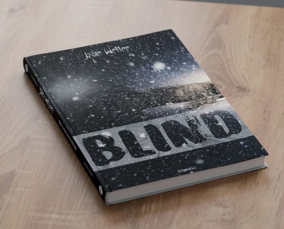 Buchcover mit dem Titel "BLIND" in einer sternenbesäten Nacht.