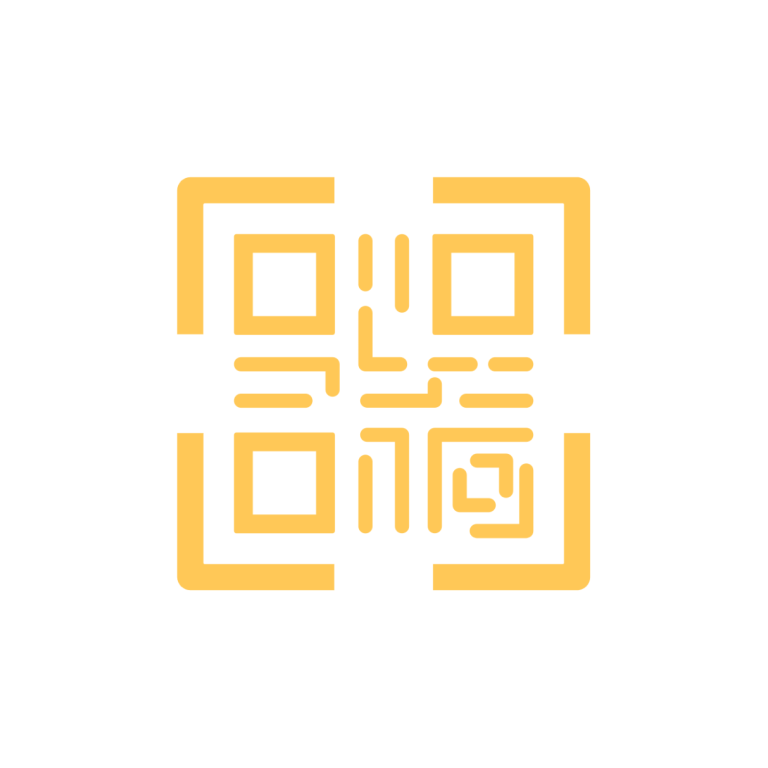 Gelbes QR-Code-Design auf weißem Hintergrund.