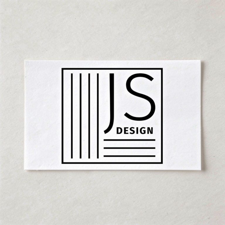 Schlichte, schwarz-weiße Logo-Gestaltung mit den Buchstaben "JS" und dem Wort "DESIGN".