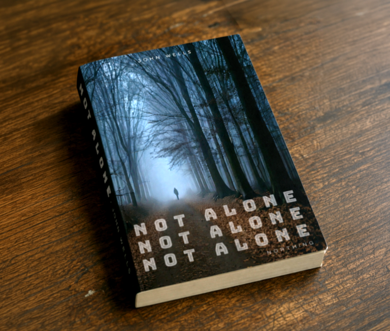 Strasser Design Ingenium – Grafikdesign, Texte, Konzepte Buchcover eines Thrillers liegt auf einem Holztisch.