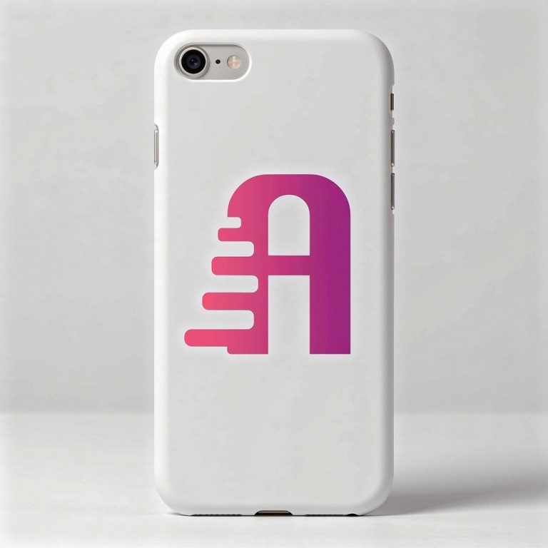 Smartphonehülle mit einem stilisierten, pinken „A“ und Geschwindigkeitseffekt.